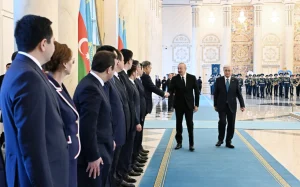 Astanada rəsmi qarşılanma mərasimi, Qazaxıstan, Astana, İlham Əliyev